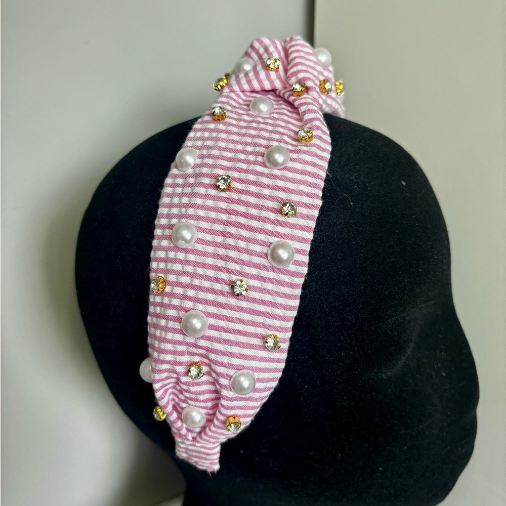 Seersucker topknot headband